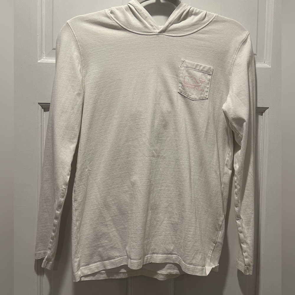 Girl’s White and Pink Vineyard Vines Long Sleeve Hood
